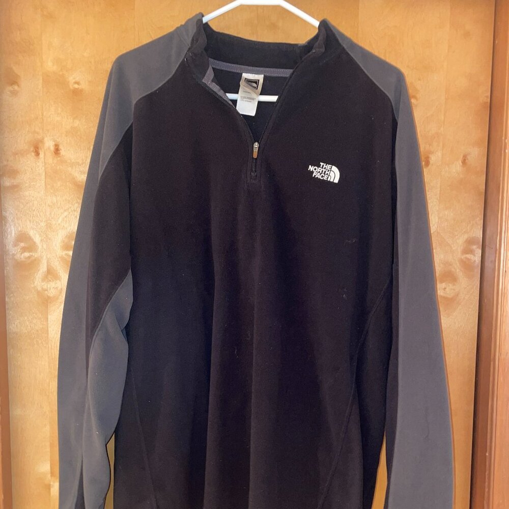 The North Face TKA 100 Quarter 1/4 Zip Fleece Black & Grey Long Sleeve Men's XXL